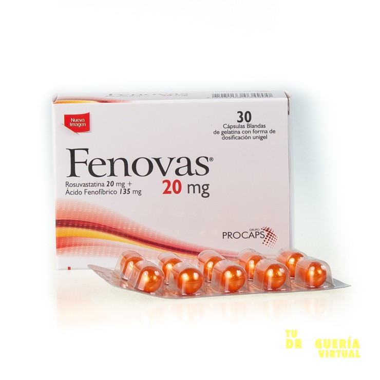 Fenovas 20mg Unigel caja x 30 cápsulas Rosuvastatina Ácido Fenofíbrico