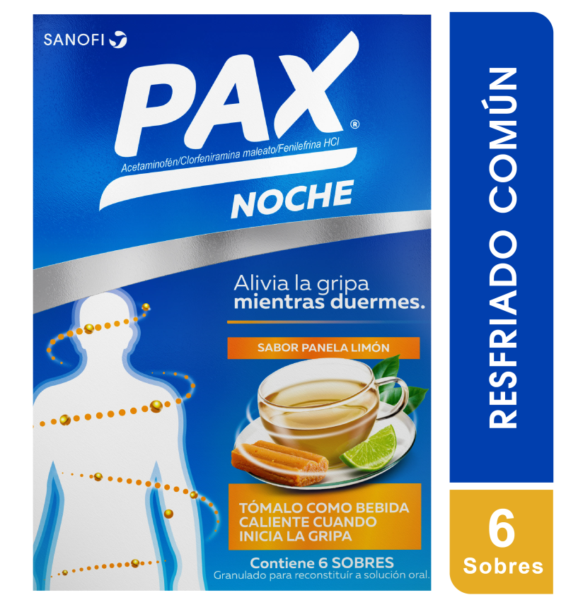PAX NOCHE PANELA LIMÓN CAJA X6SOB SAN ACETAMINOF FENILEFRI CLORFENIR