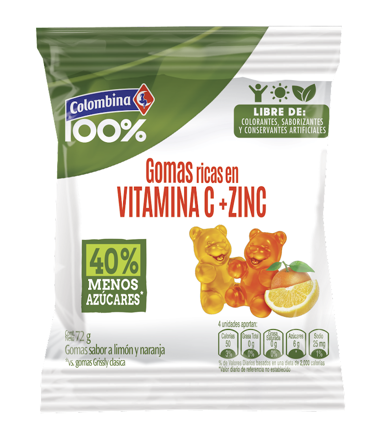 Gomas Colombina Grissly Vitamina C + Zinc x 72Gr
