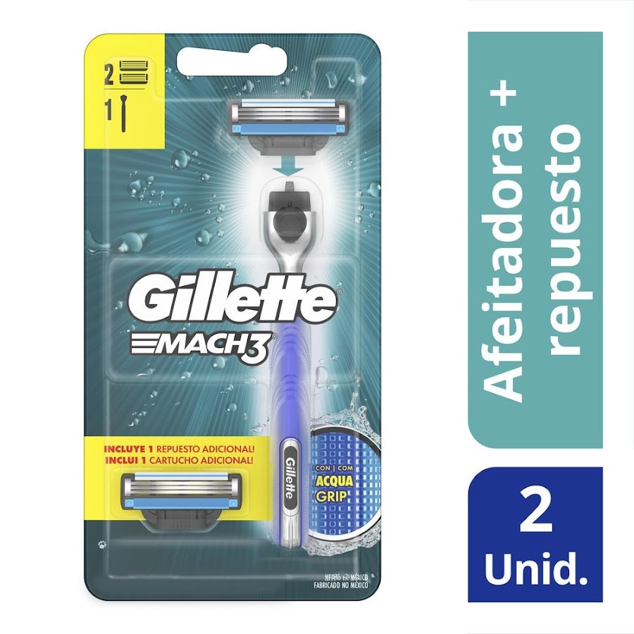 Maquina de Afeitar Gillete Mach3 Aquagrip Base Razor 2up