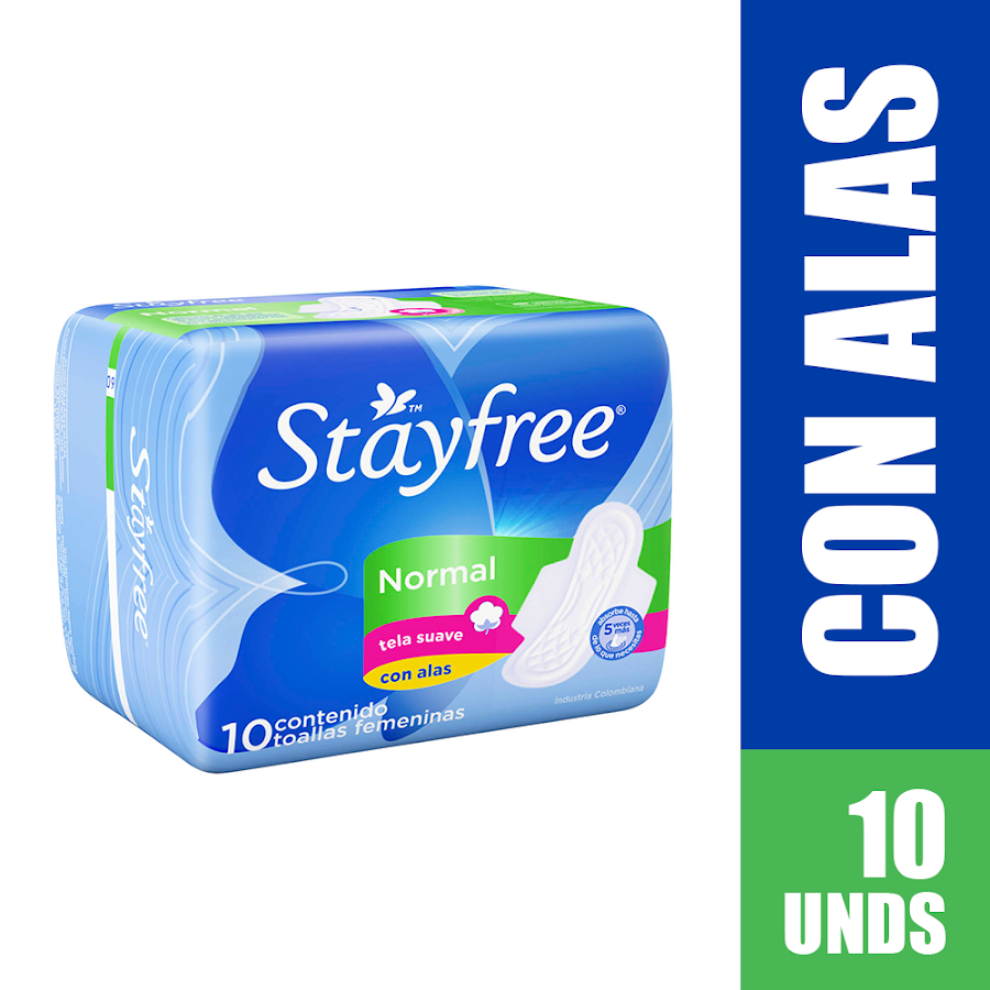 TOALLAS INTIMA STAYFREE NORMAL TELA SUAVE CON ALAS X10UND