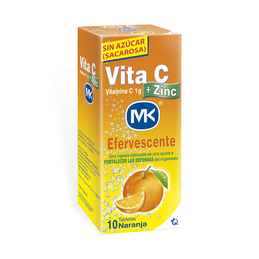 Vitamina C MK 1Gr + Zinc Sabor a Naranja Tubo x 10Tab
