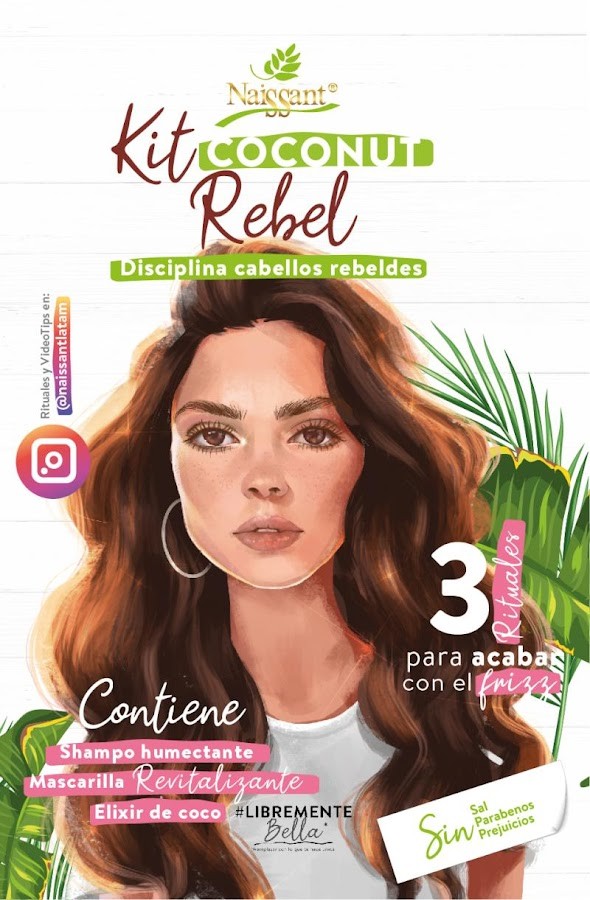 Fraccion Kit Coconut  Rebel Naissant, 1 Shampoo Humectante, 1 Mascarilla Revitalizante, 1 Elixir de Coco