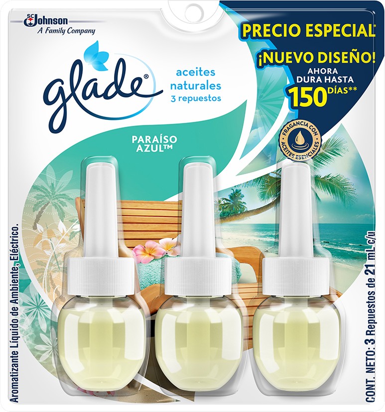 Aromatizante Liquido Glade Aceite Paraiso Azul x 3Und