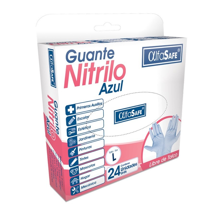 Guante Nitrilo Alfasafe Talla L Caja x 24Uni