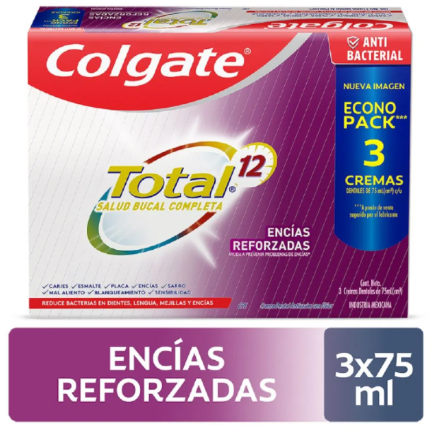 Crema Dental Colgate Total 12 Encias Reforzadas x 3und de 75ml