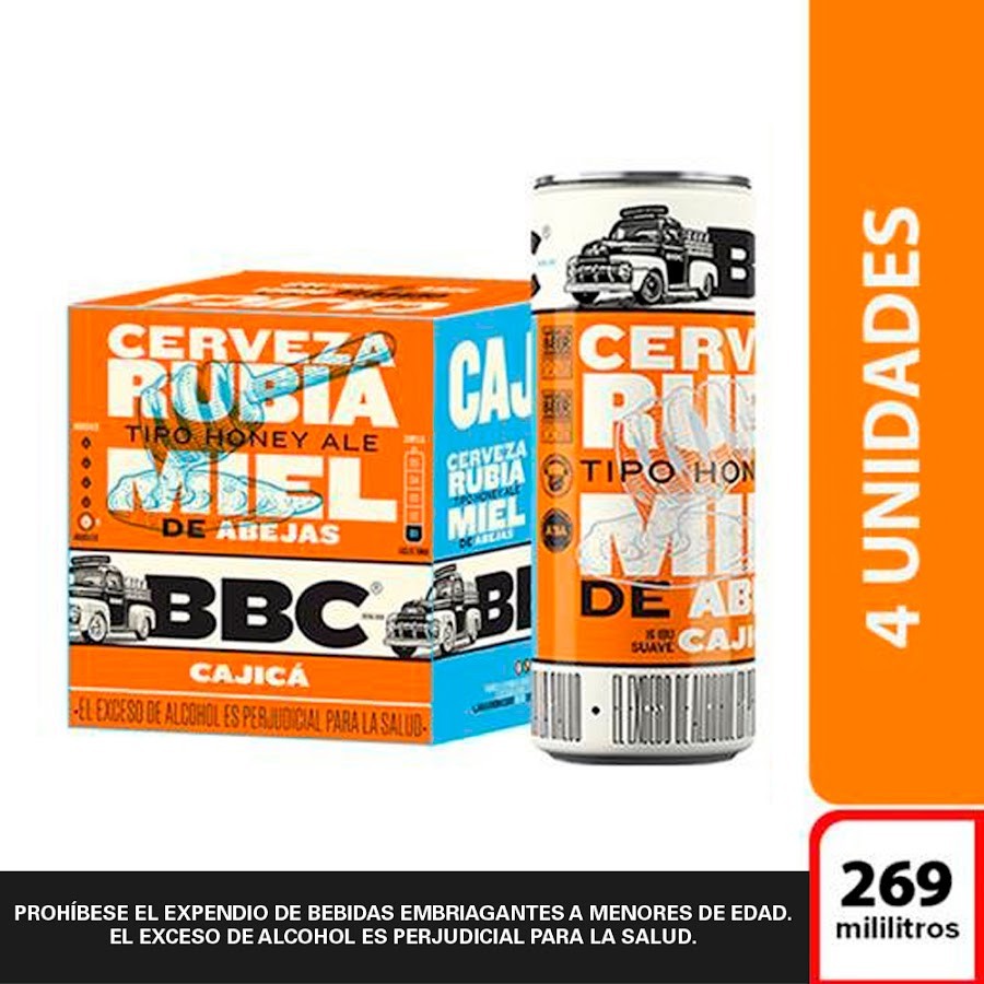 Cerveza BBC Cajica Miel x 4 Latas de 269Ml c/u