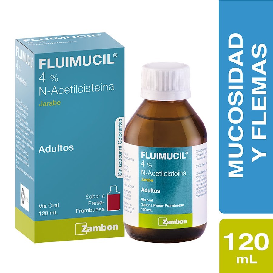 Fluimucil 4% Sin Azúcar Jarabe Frasco x120Ml. Zambon N-Acetilcisteína