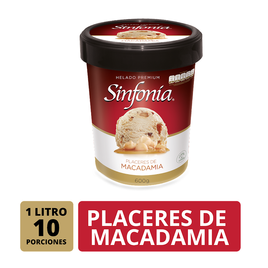 Helado SINFONIA Premium Placeres de Macadamia x1L.