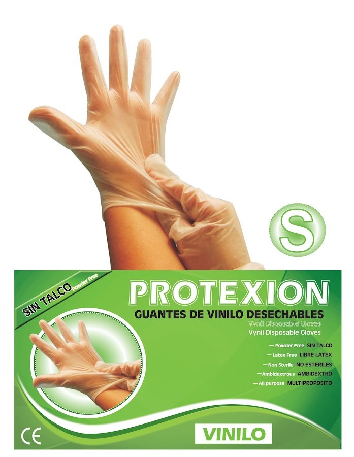 Guantes de Vinilo Desechables Protexion Talla S x 100Und