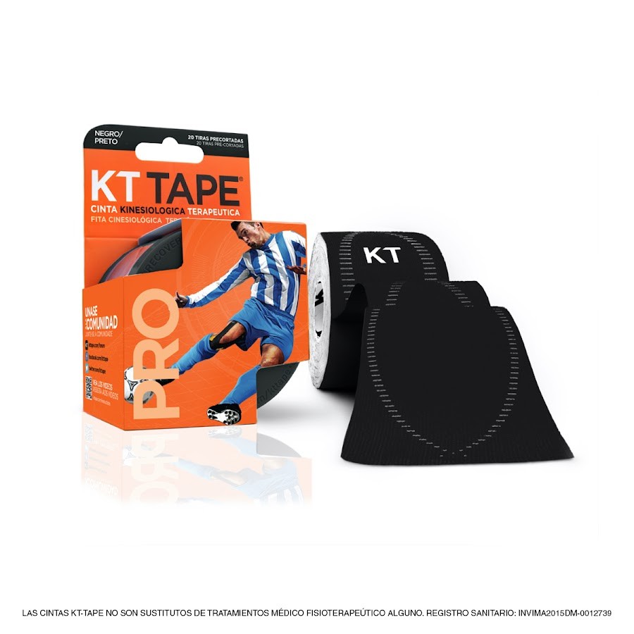 CINTA KT TAPE PRO DEPORTIVA ELÁSTICA SINTÉTICA NEGRO PRE CORTADA X20TI