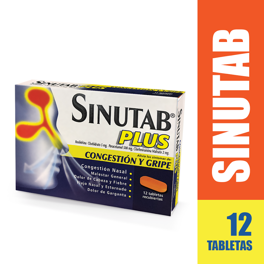 SINUTAB Plus 500mg Tab. Caj. x12Tab. J&J Fenilefrina Paracetamol