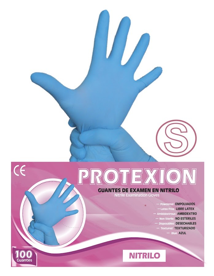 Guantes Nitrilo Protexion Para Examen Azul Talla S x 100Und