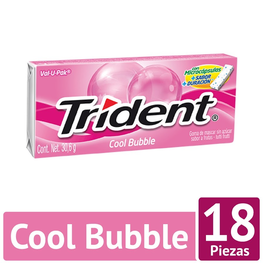 Goma de Mascar TRIDENT Cool Bubble Sin Azúcar x18Und.
