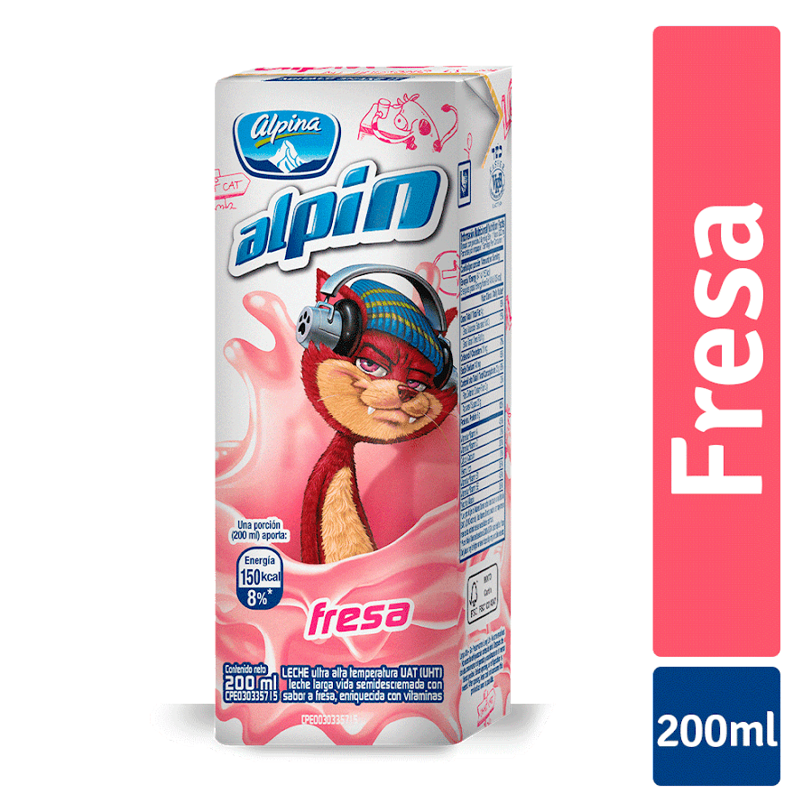 Leche ALPINA Alpin Fresa con Vitaminas x200Ml