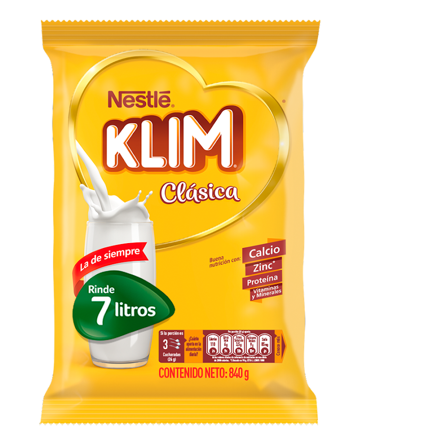 Leche en Polvo Klim Clásica Fortificada Rinde 7 Litros x 840Gr