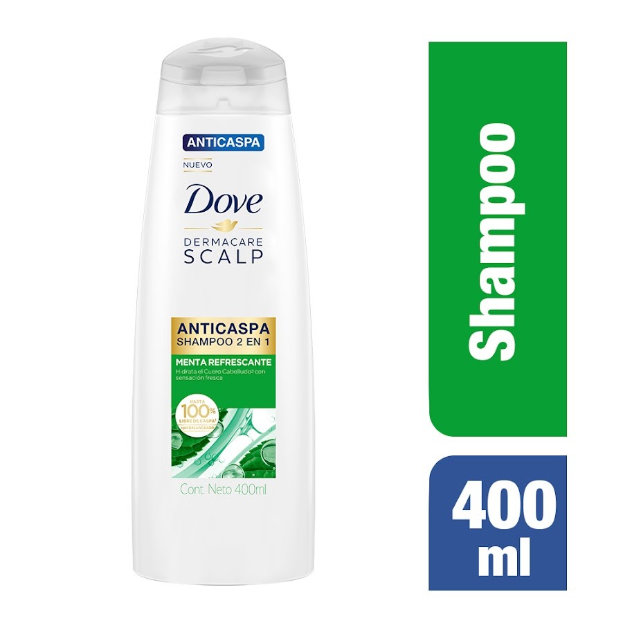 Shampoo Dove 2 en 1 Anticaspa Menta Refrescante x400ml