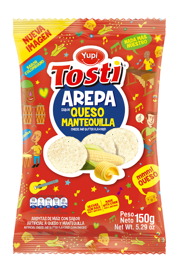 Pasabocas Yupi Tosti Arepa Queso Mantequilla Paquete X150G.