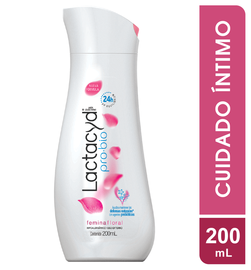 JABÓN LACTACYD PRO-BIO FEMINA FLORAL LIQUIDO X200ML.