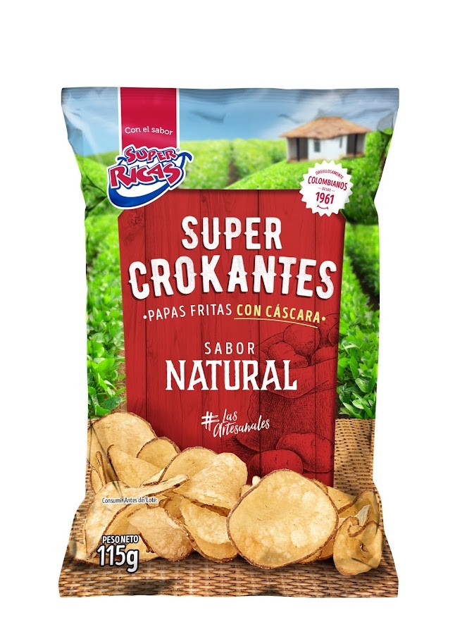 Pasabocas SUPER RICAS Papas Súper Crokantes Natural con Cáscara x115g.