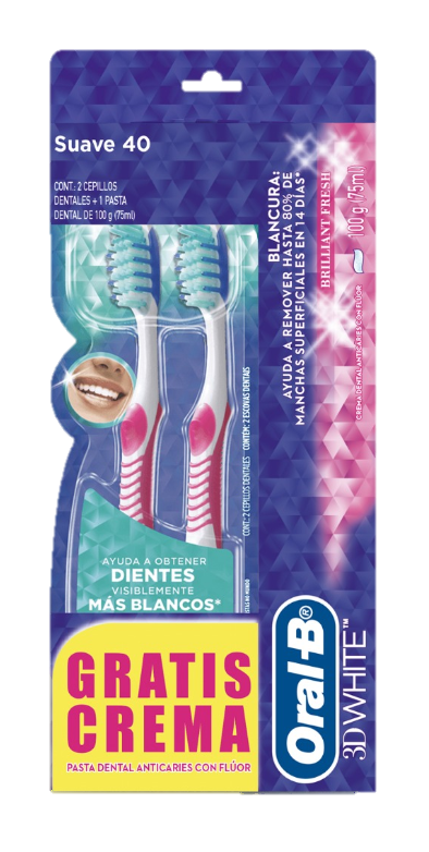 Oferta Cepillo Dental Oral-B x 2 Uni Gratis Crema Oral-B 3D White x 100Gr