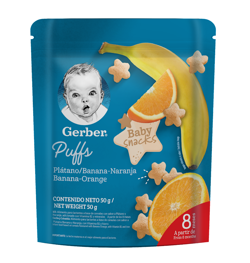 Cereal Gerber Puffs Sabor Banana Naranja x 50Gr