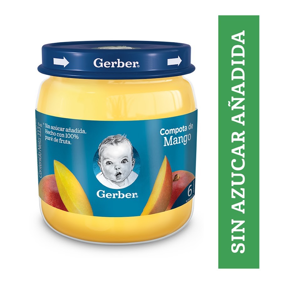 Compota Gerber Puré de Mango Sin Azúcar Frasco x 113Gr