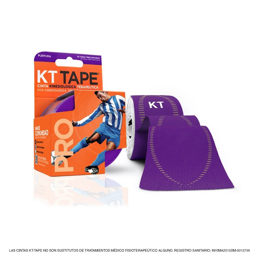 CINTA KT TAPE PRO DEPORTIVA ELÁSTICA SINTÉTICA MORADA PRE CORTADA X20T