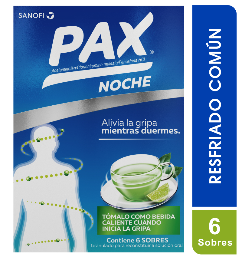PAX NOCHE LIMÓN CAJA X6SOB SANOFI ACETAMINOFÉN FENILEFRINA CLORFENIR