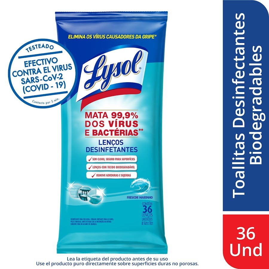 Desinfectante Lysol Toallitas Frescura Marina 36uds