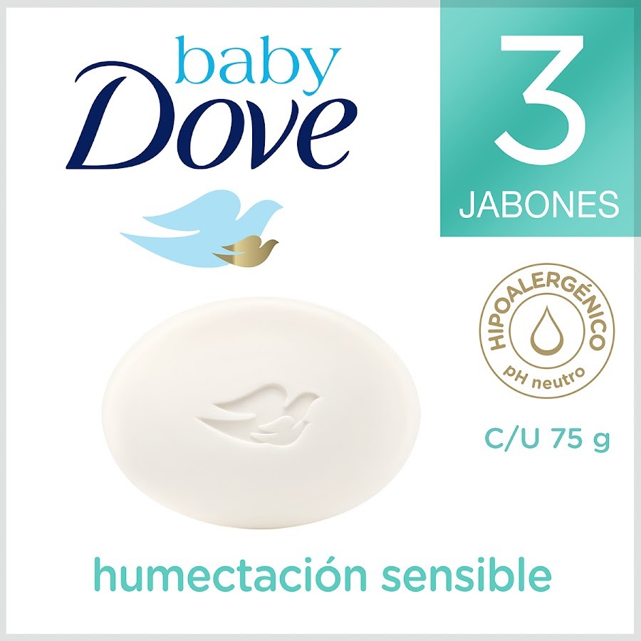 JABÓN TOCADOR DOVE BABY CORPORAL HUMECTACION SENSIBLE X3UNDX75G.