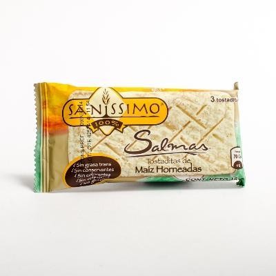 Fracción Tostada Sanissimo 100% Salmas Maíz Horn. Paquete X3Und. X18G.