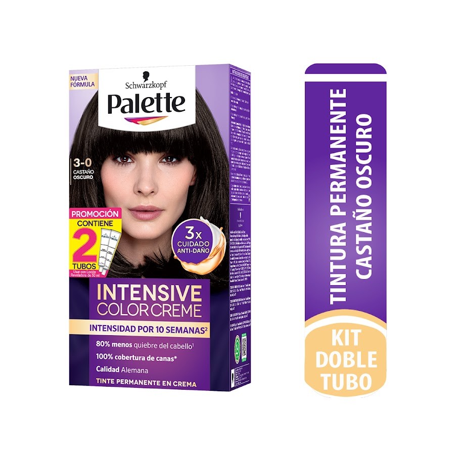 Tinte Schwarzkopf Palette Color Cream Permanente Castaño Oscuro 3-0 x 2Tubos
