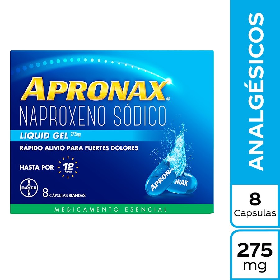 Apronax Liquid Gel 275mg Cápsulas Caja x8Cap BAYER Naproxeno Sódico