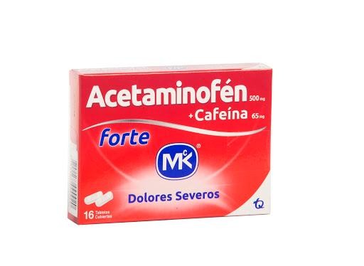 Acetaminofén FORTE MK 500mg Cafeína 65mg Tabletas Caj. x16Tab.
