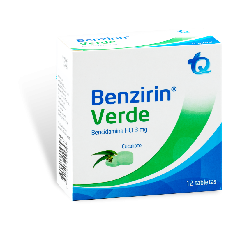Benzirin Verde Eucalipto 3Mg Tabletas Caja X12Tab. Tq Benzidamina