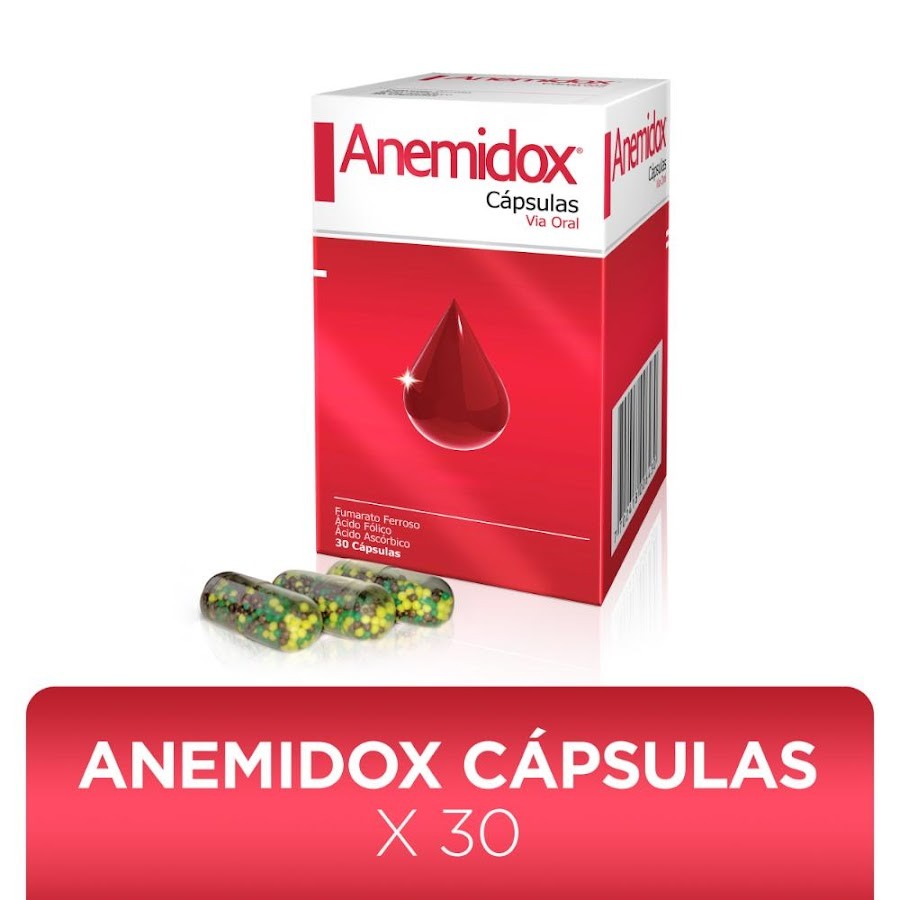 Anemidox Caja x 30 Capsulas Fumarato Ferroso Ácido Fólico Ácido Ascórb