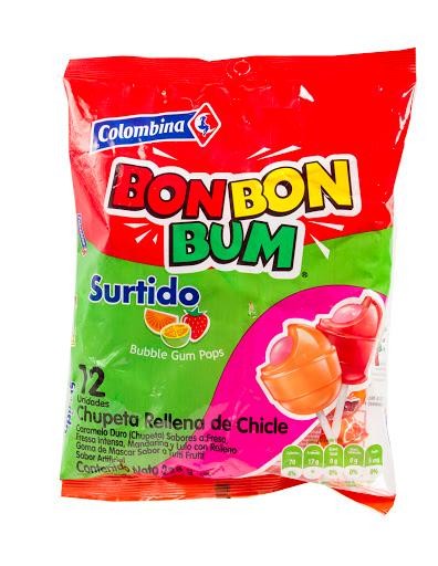 DULCE BON BON BUM SURTIDO CHUPETA RELLENA X228G. X12UND.