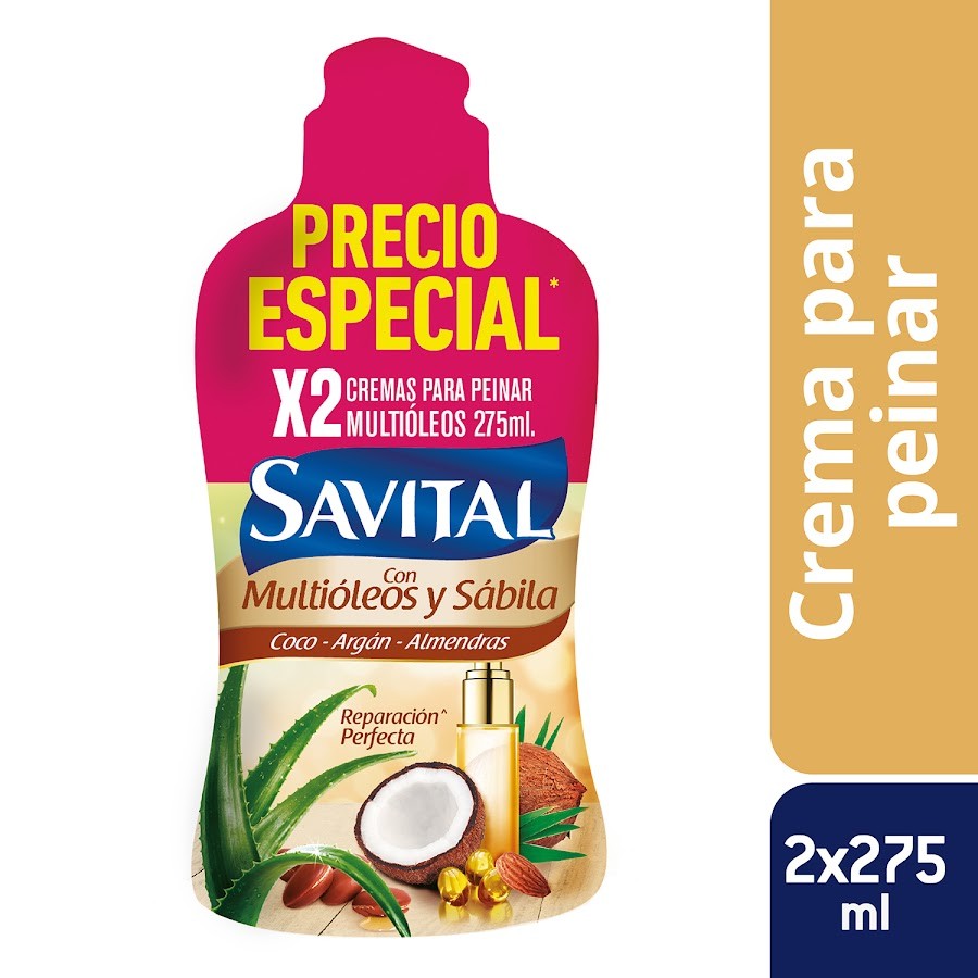 Oferta Crema Para Peinar Savital Multioleos x 2Und de 275Ml c/u