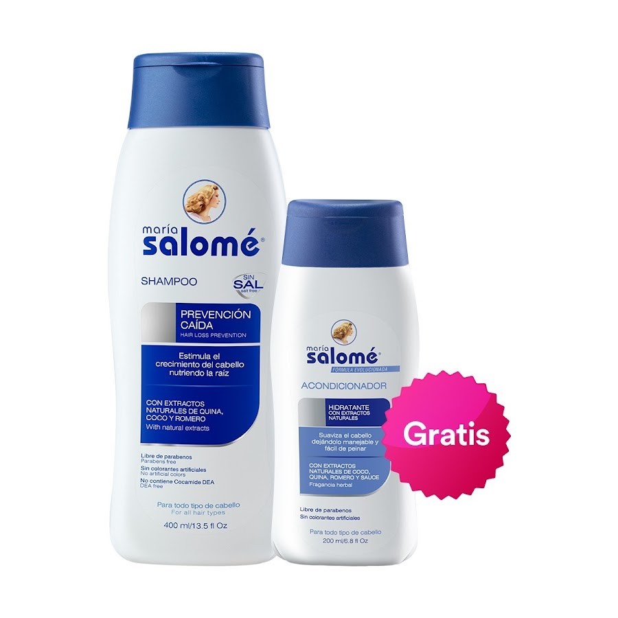Oferta Shampoo María Salome Prevención Caída Sin Sal x400ml + Acondicionador Hidratante x200ml Gratis
