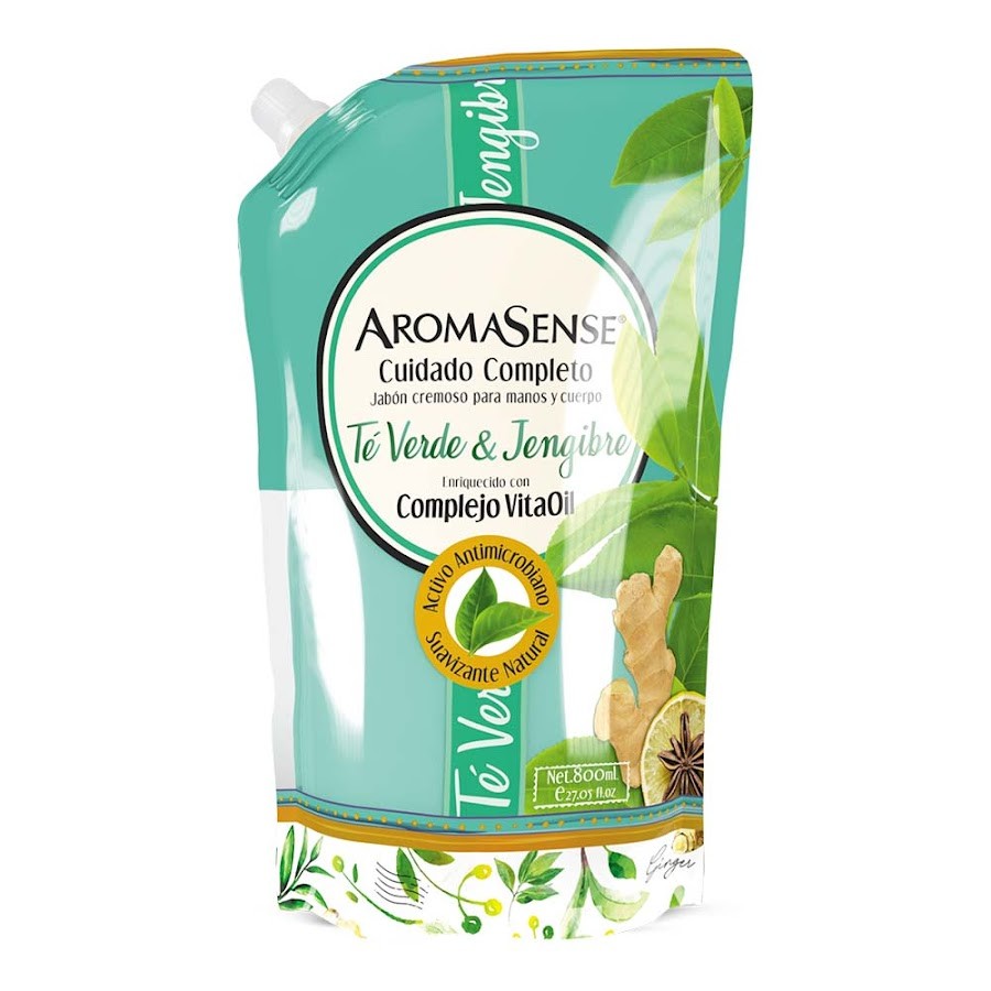 Jabon Cremoso Aromasense Te Verde y Jengibre Doy Pack x 800Ml