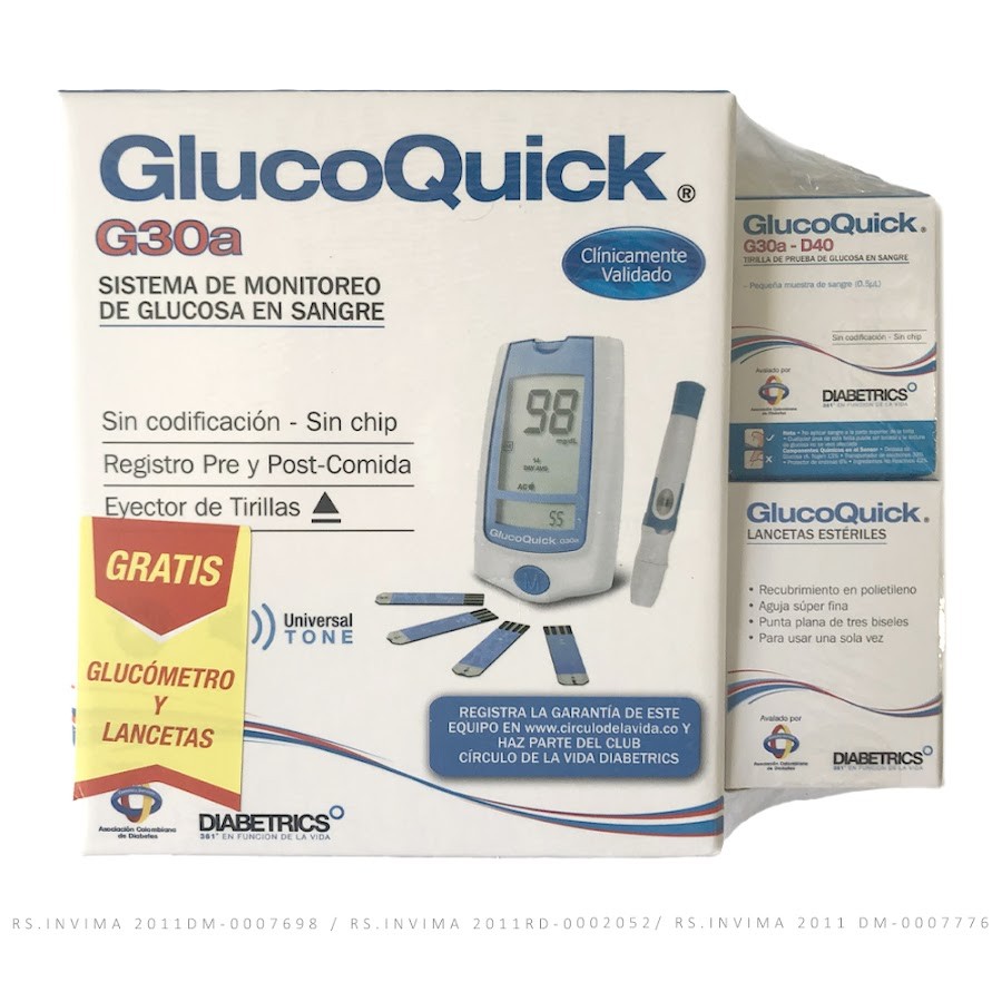 Oferta Glucometro GlucoQuick G30A + 50 Tiras + 50 Lancetas Esteriles