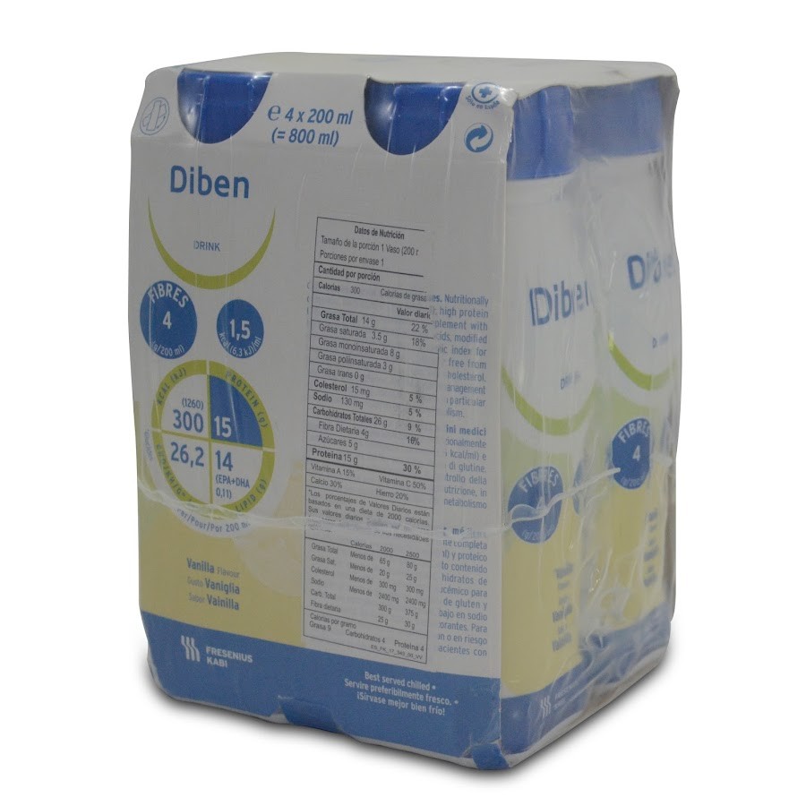Bebida Diben Drink Sabor Vainilla Paca x4Uni cada una x200 Ml Fresenius Kabi