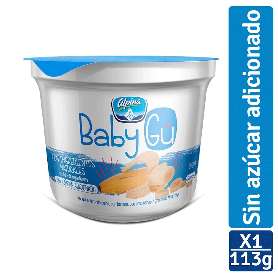 Yogurt Natural Baby Gu Alpina Sabor Banano +6Meses Sin Azucar x 113Gr