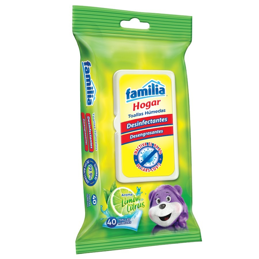 Toallitas Humedas Familia Hogar Desinfectantes Aroma a Limon x 40Und