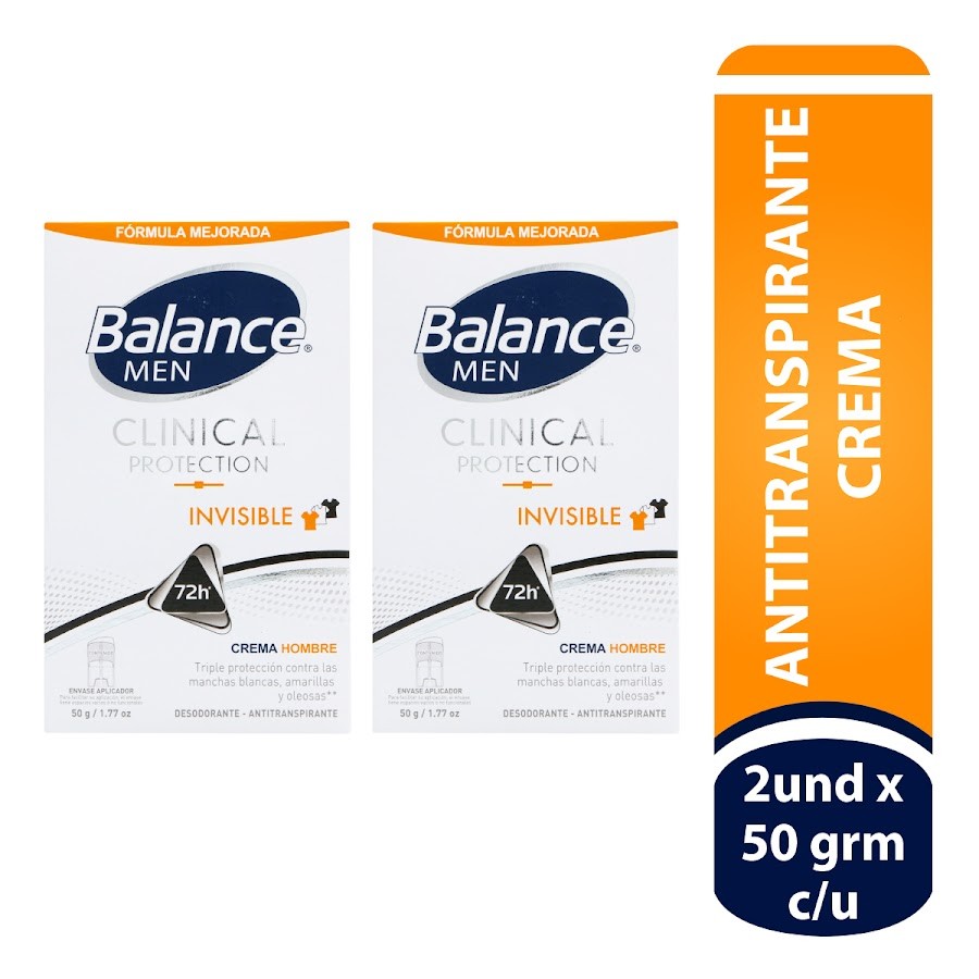 $Oferta Desodorante Balance Clinical Crema Invisible Men x 2Und de 50Gr c/u