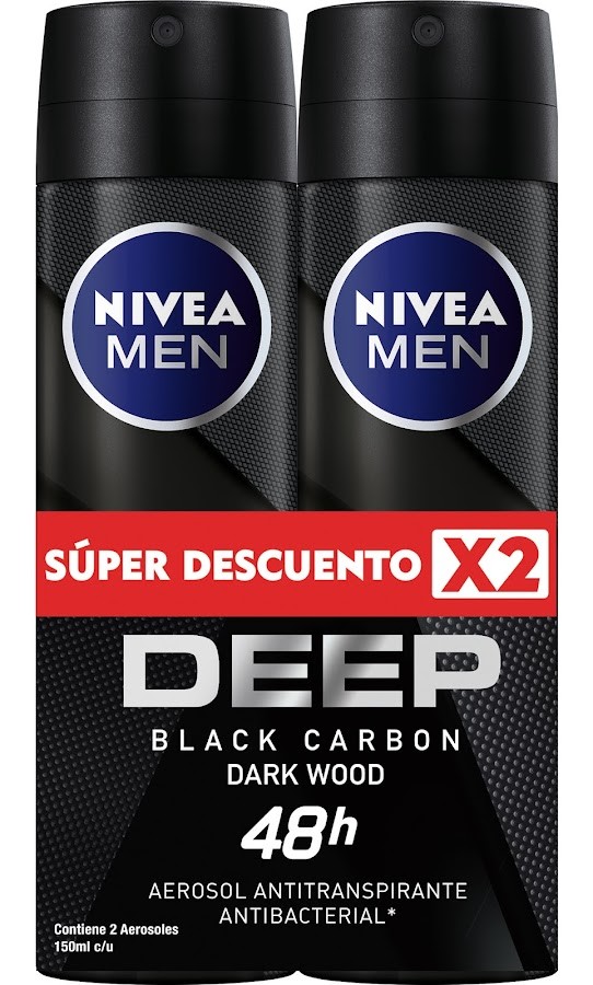 $Oferta Desodorante Nivea Men Deep Black Carbón Aerosol x 2Uni/150Ml c/u
