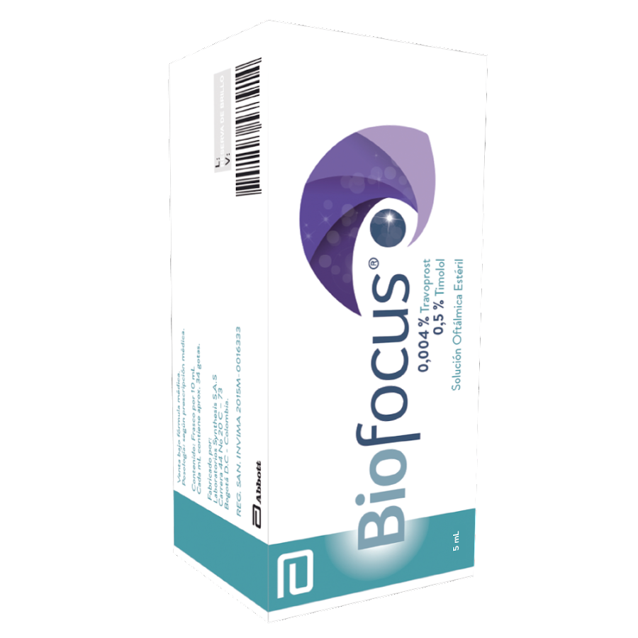 Biofocus Abbott Travoprost 0.004% Timolol 0.5% Solución Oftálmica Estéril Frasco x 5Ml