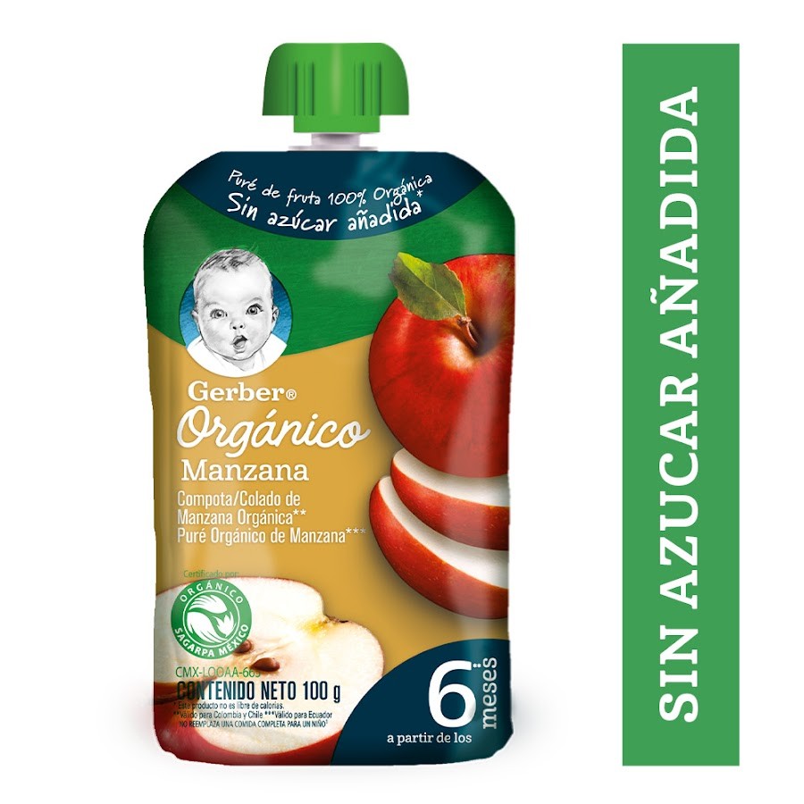 Compota Gerber Organico Sabor Manzana Pouch x 100Gr