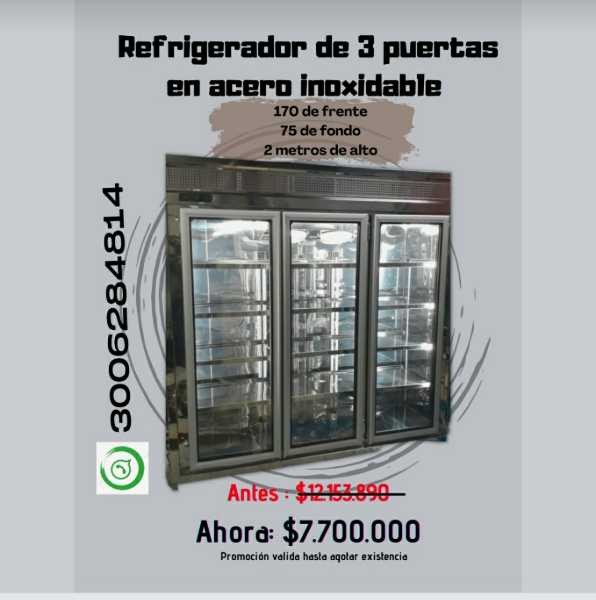 nevera vertical 3 puertas en acero inoxidable